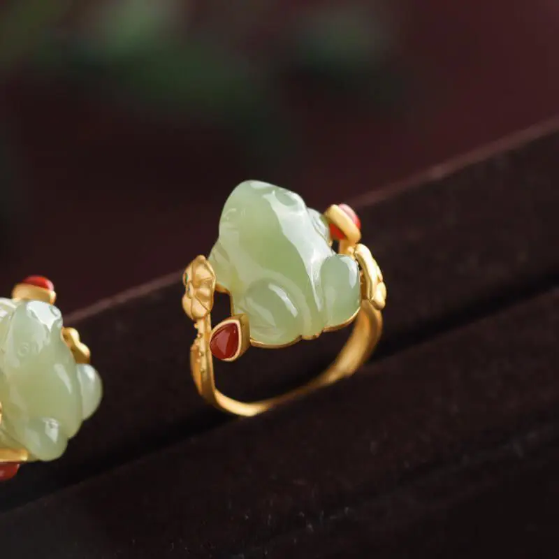 Women'S Accessories Rings - Grüne Jade Frosch Ringe Charms Natürliche