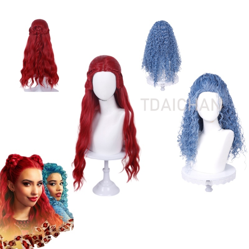 Women'S Red Accessories - Lockige Cosplay-Perücke, rote Prinzessinnen-Herzfrisur, Chloe Blue,