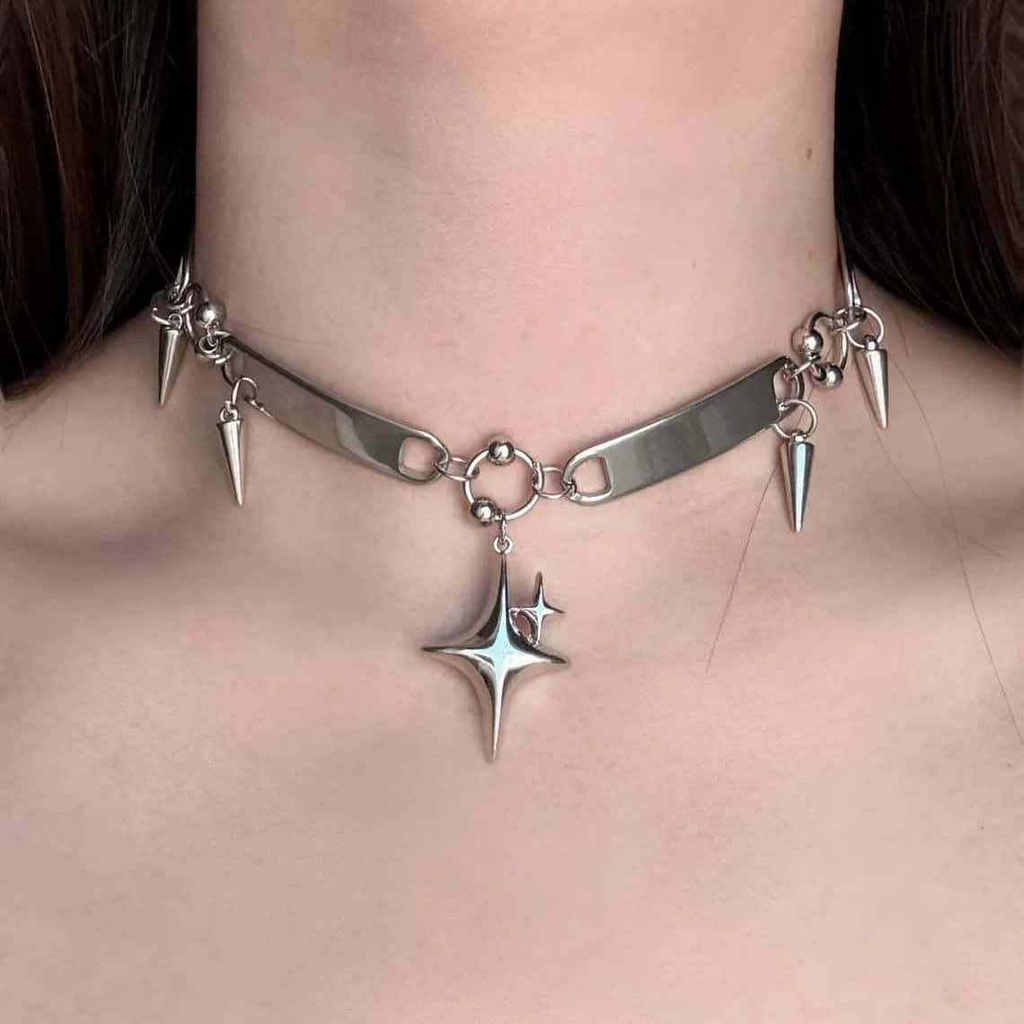 Women'S Accessories Rings - Punk Star Nietenhalskette, Rock-Schmuck, Y2k-Accessoire, Hippie,
