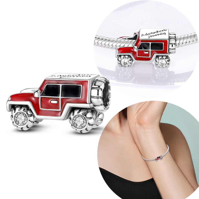 Women'S Jeep Accessories - Original-Charms aus 925er-Sterlingsilber, SUV, roter Jeep-Fahrzeug-Perle,