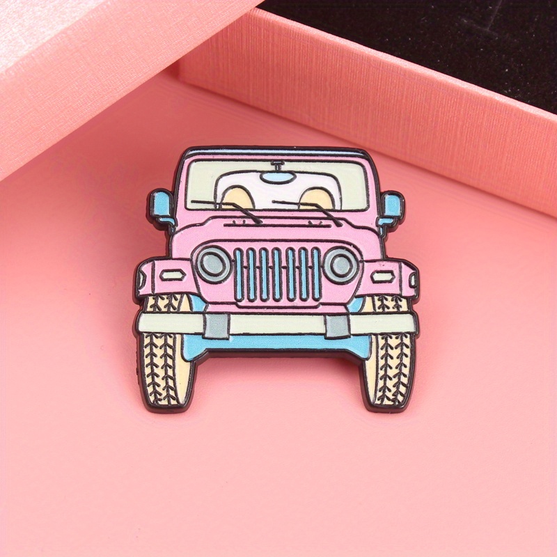 Women'S Jeep Accessories - Entzückender rosa Jeep-Cartoon-Emaille-Anstecknadel – verspieltes Fahrzeug