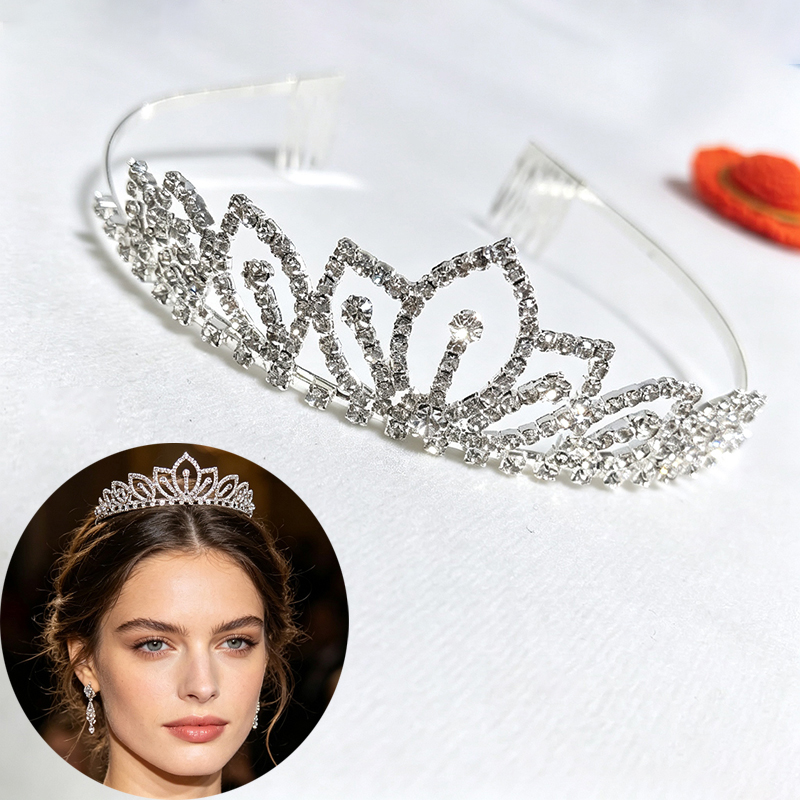 Women Accessories For Gift - Silberfarbene, funkelnde Strass-Krone, Braut-Tiara, Hochzeits-Haarschmuck für