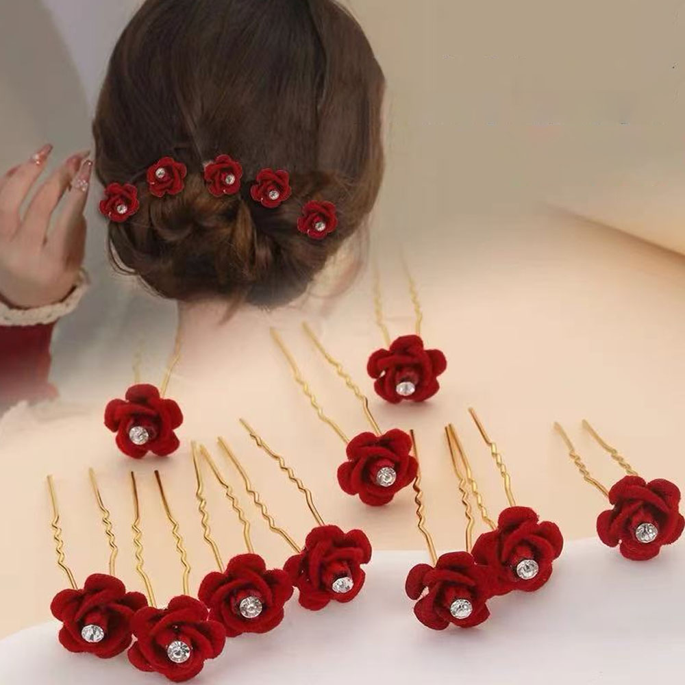 Women'S Red Accessories - 10 Stücke Rose Haarschmuck Hochzeit Braut