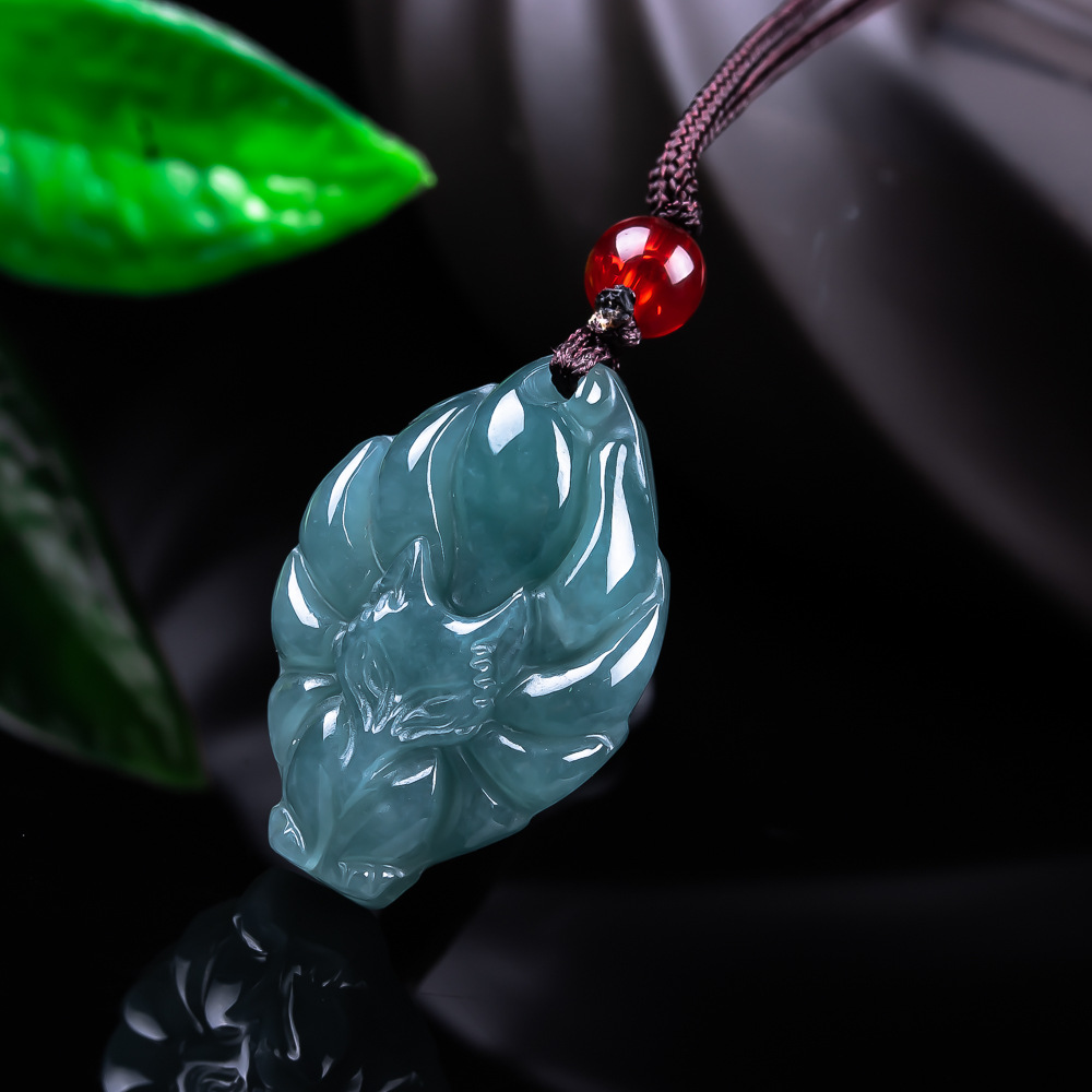 Women Accessories For Gift - Natürliche burmesische Jadeit-Fuchs-Anhänger-Halskette, Vintage-Accessoires, Edelstein, echter