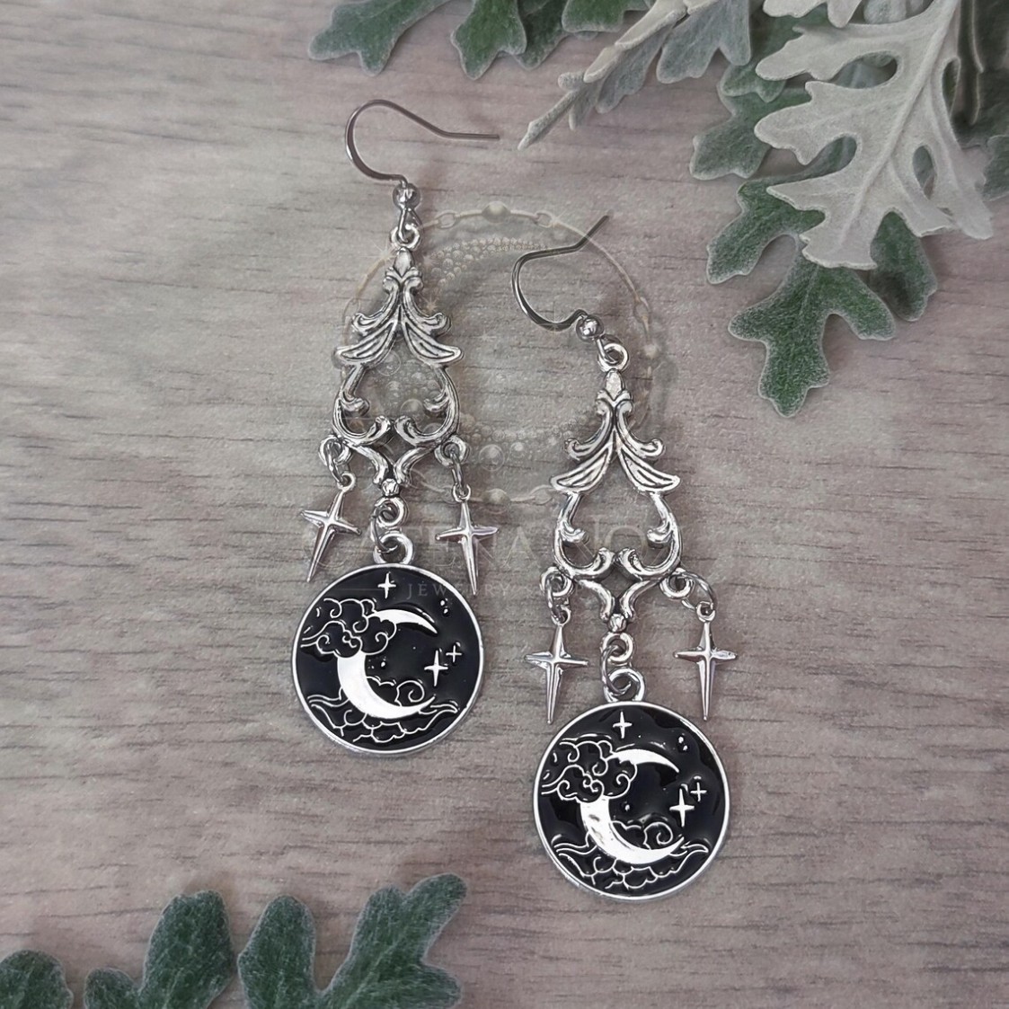 Women'S Victorian Accessories - Mondmagie-Ohrring, Gothic-Schmuck, Hexen-Accessoires, Kreuzstern, Gothic, Graviert,