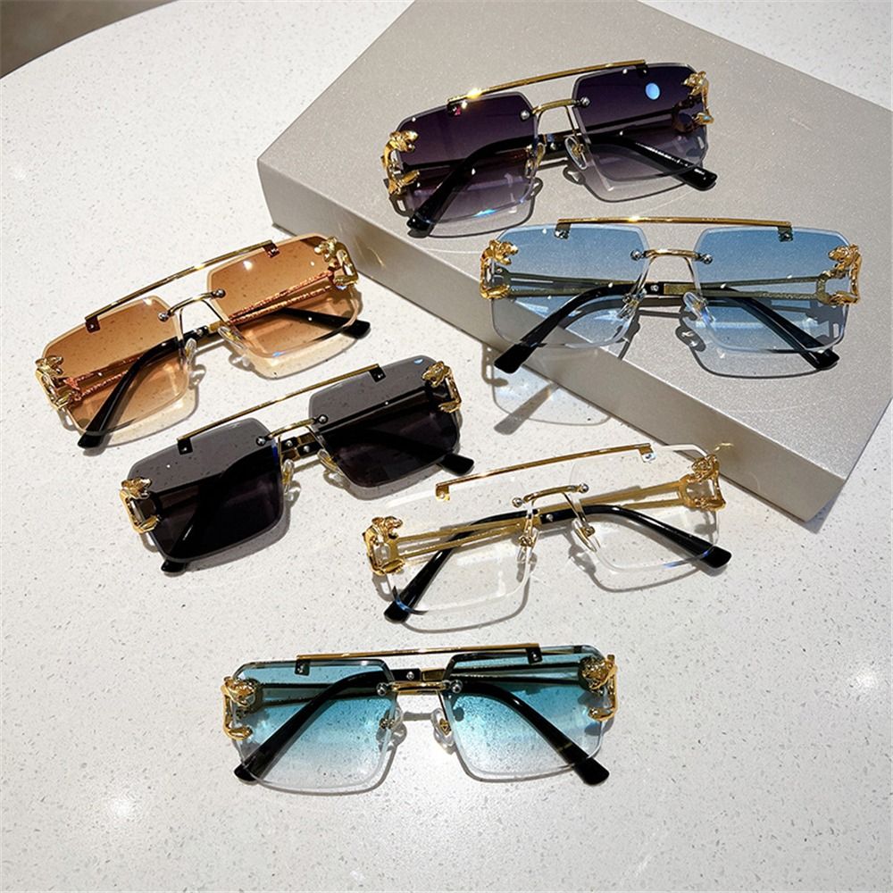 Sunglasses Oversized Square - Retro-Sonnenbrille mit doppelter Brücke, randlos, Metall,