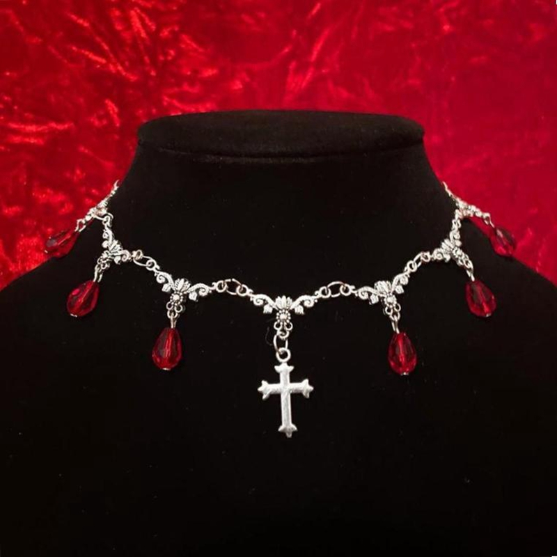 Women'S Victorian Accessories - Vampire Bite Colliers Blood Drips Kreuz