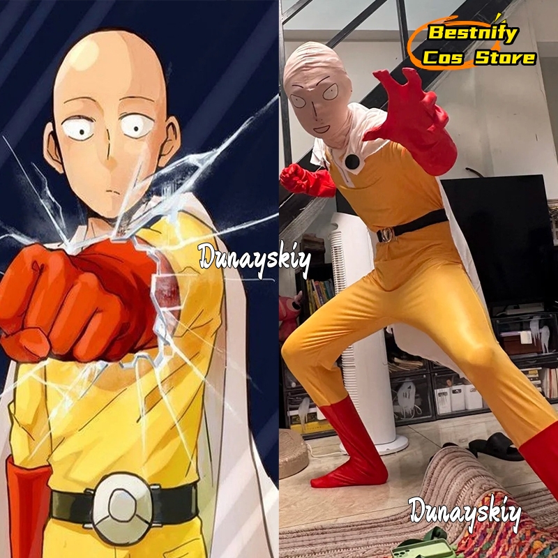 Women'S Red Accessories - Saitama MAN Cosplay Jumpsuit Kostüm {Bestnify